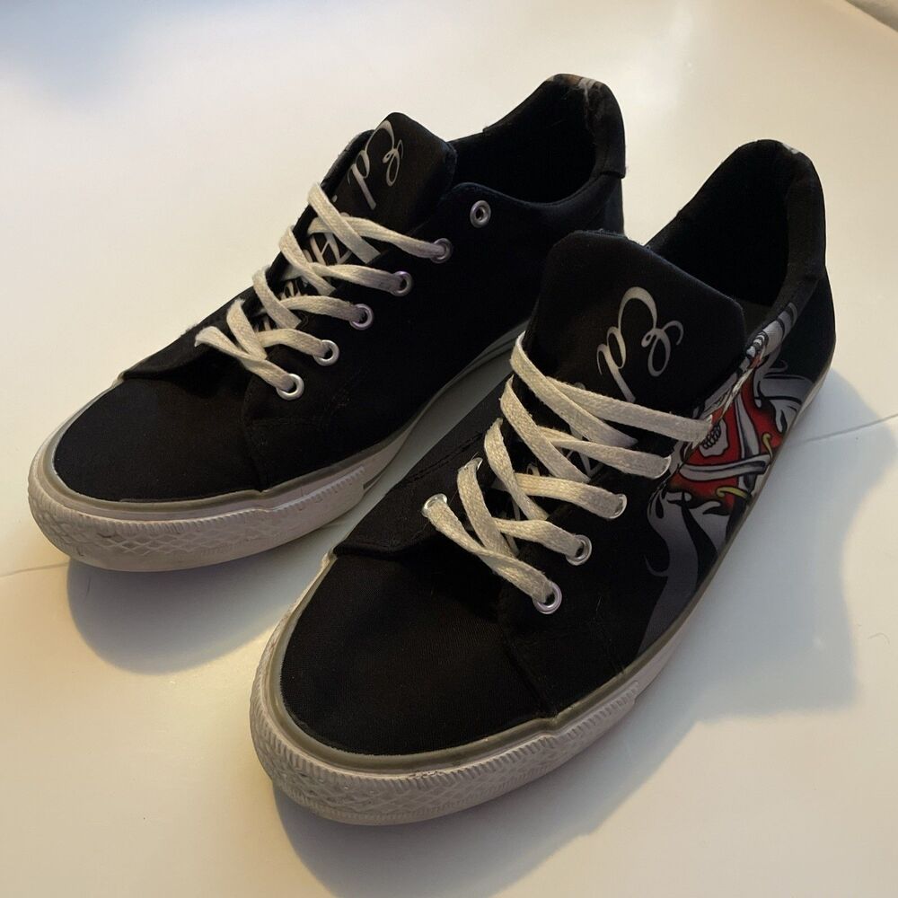 Ed Hardy Sneakers Size 11 Love Kills Slowly Low Top Canvas Black Men's EH9054L